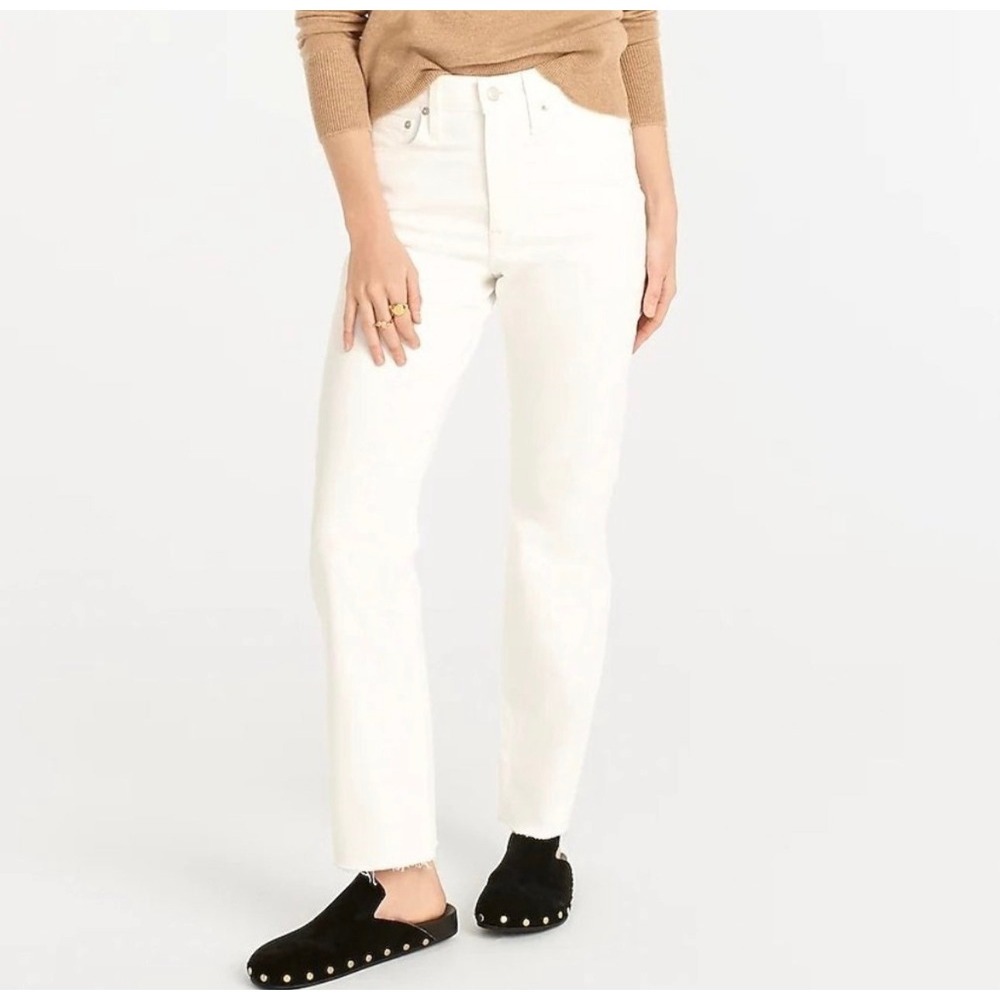 J.Crew Jeans 32 Slim Boyfriend Jean White High Rise Raw Hem BF533 Coastal Summer
